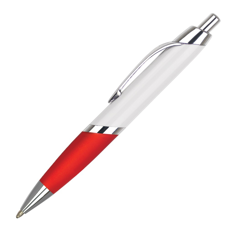 large white plastic ball pen with red grip