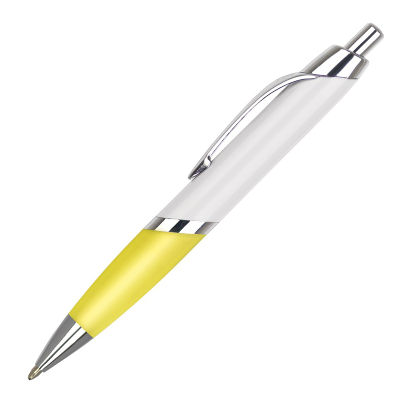 yellow and white pen with large branding area