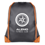 Spencer Drawstring Bag in black with orange corners and string with 1 colour logo