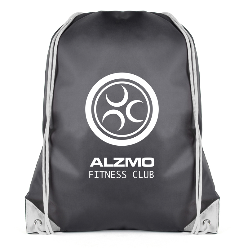 Spencer Drawstring Bag in black with white corners and string with 1 colour logo