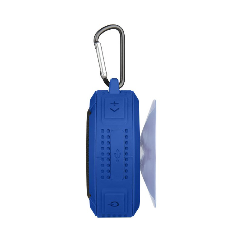 splash bluetooth speaker with carabiner side view showing suction pad