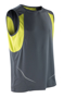 Sports Athletic Vest in grey with green panels under arm and reflective spiro print