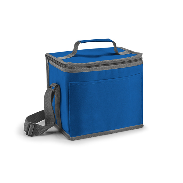 Square cooler bag in blue with grey trim