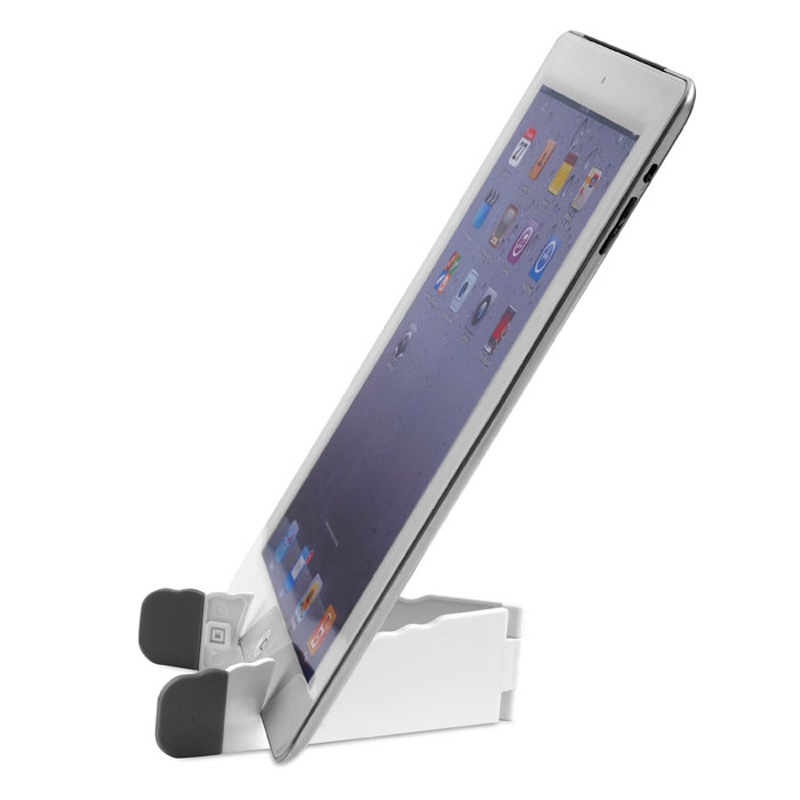 Standol Phone Holder in white and grey with tablet resting in it