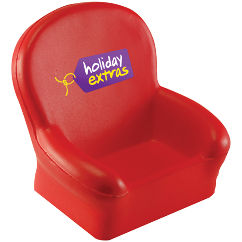 Stress item in the shape of a red armchair