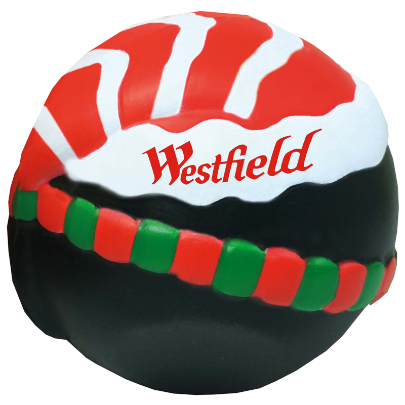 The back of the festive penguin stress ball, personalised with a company logo printed