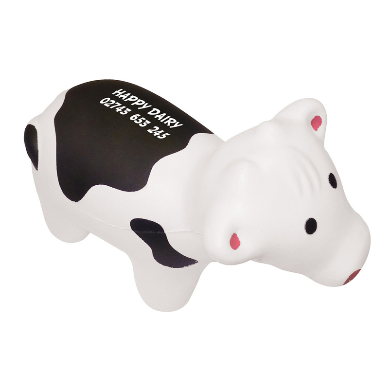 promotional stress cow toy, printed with a company logo