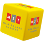 Yellow stress cube printed with a company logo on all sides