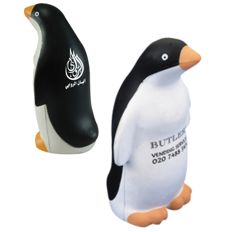 Front and back of the penguin stress toy