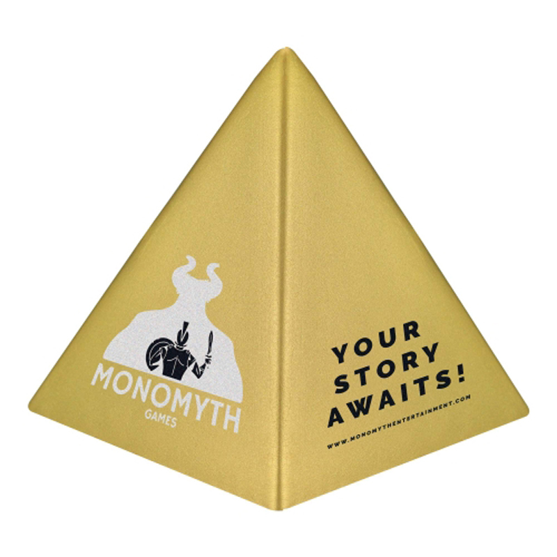 Gold stress pyramid, with company details printed on all sides