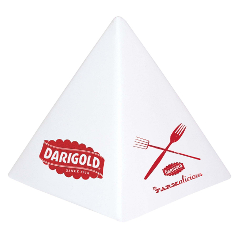 Sold white stress toy in the shape of a pyramid