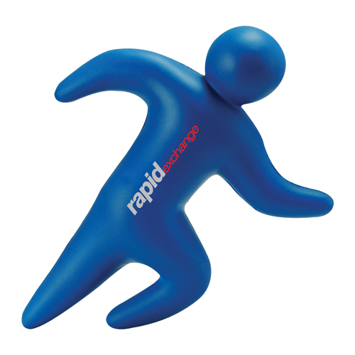 blue stress runner with corporate branding to front
