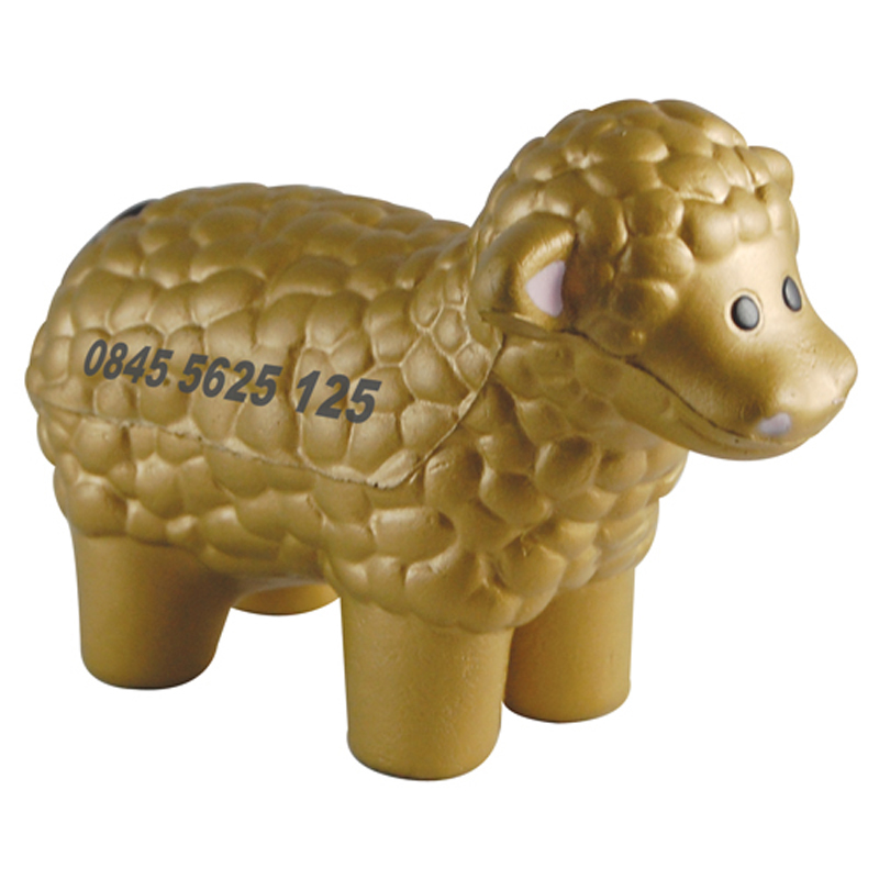 Gold promotional stress sheep, printed with a company logo