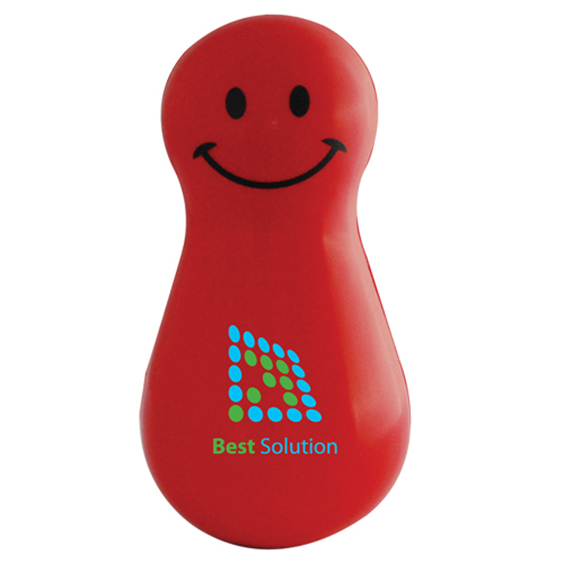 Stress wobbler in red branded with a company logo