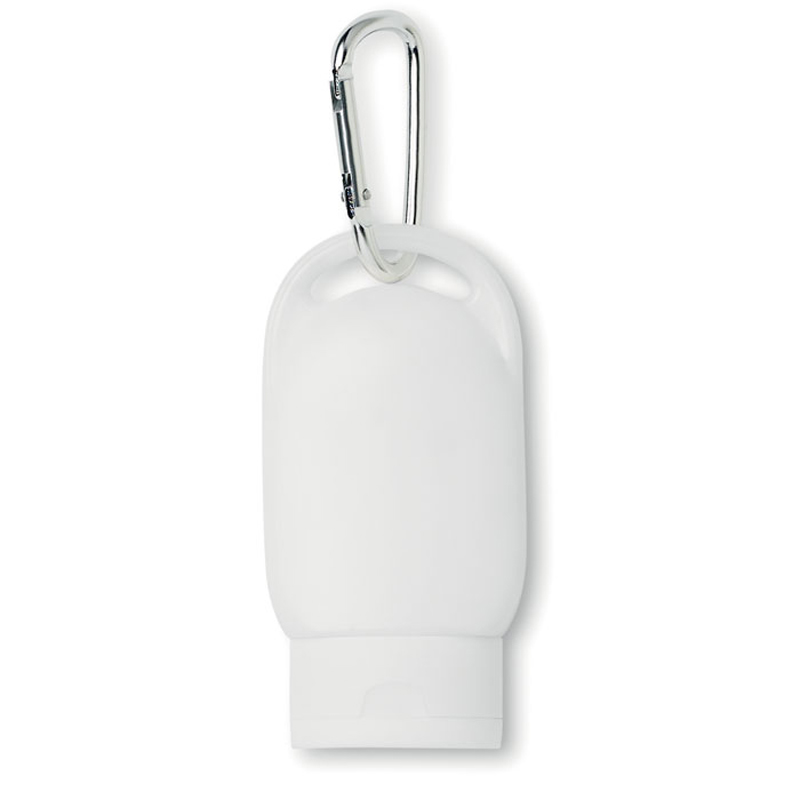 Suncare Lotion in white with silver carabiner