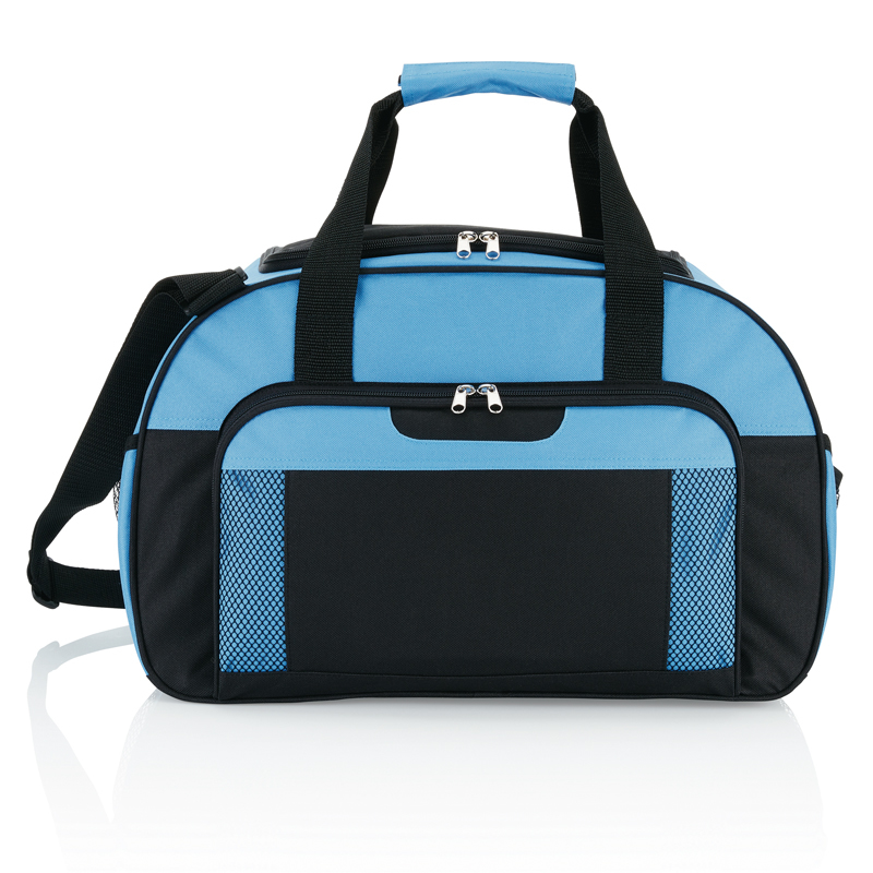 Light blue and black multi compartment weekend bag