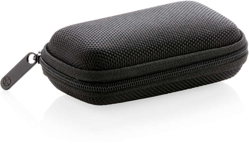 Zipped up storage case for Swiss Peak Bluetooth earbuds