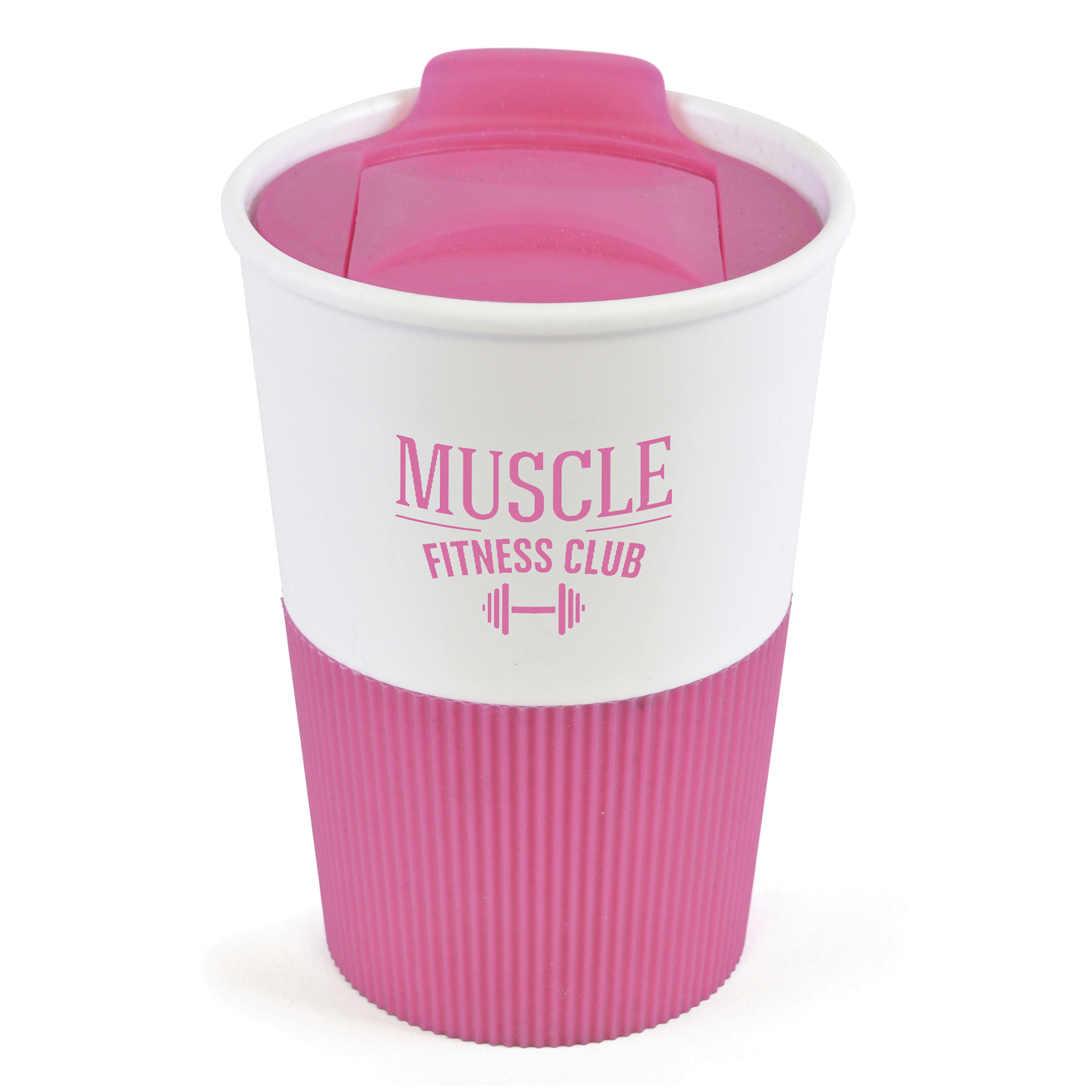 350ml reusable hot drinks mug for promotional merchandise in pink and white