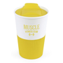 Take out mug with yellow base and lid and white panel to the top for printing a logo