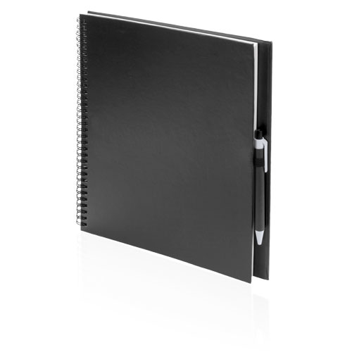 Tencar Notebook in black with colour match pen and black wiro bound