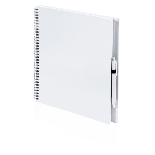 Tencar Notebook in white with colour match pen and black wiro bound