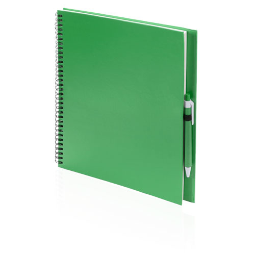 Tencar Notebook in green with colour match pen and black wiro bound