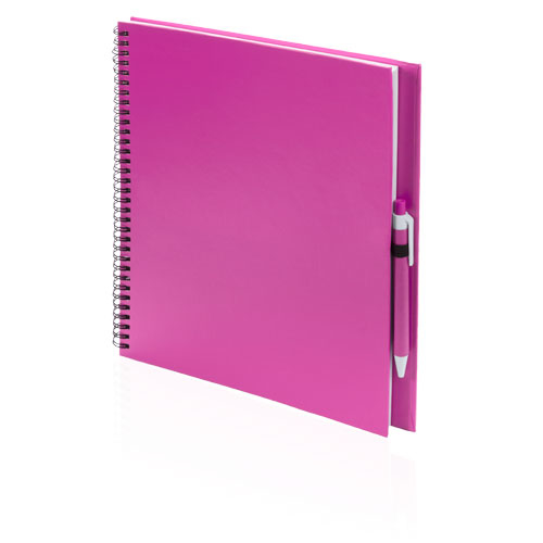 Tencar Notebook in pink with colour match pen and black wiro bound