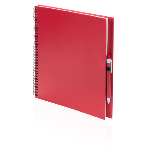 Tencar Notebook in red with colour match pen and black wiro bound