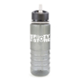 800ml reusable plastic sports bottle with ribbed bottom and smooth top for printing a logo, dark grey body with white trim and built in straw