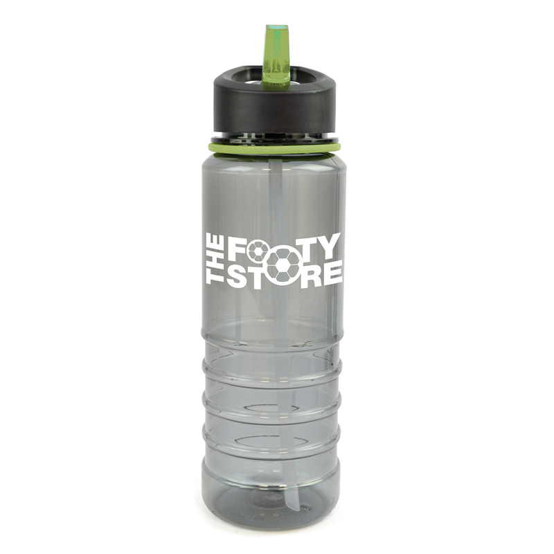 800 ml Translucent grey sports bottle with built in green straw and trim