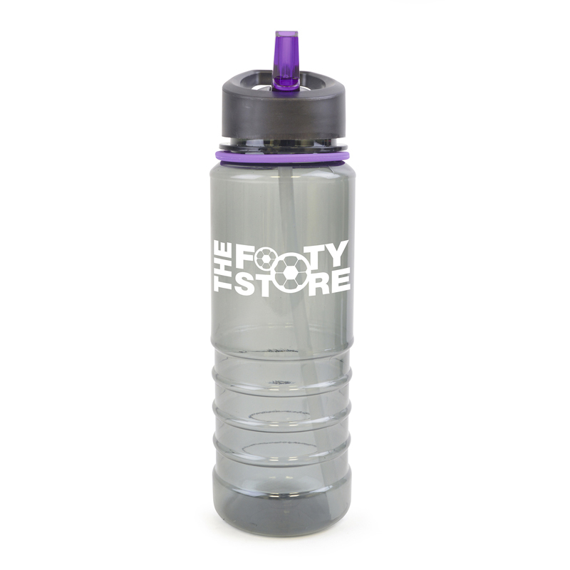 800ml Smoke coloured sports bottle with purple straw and trim