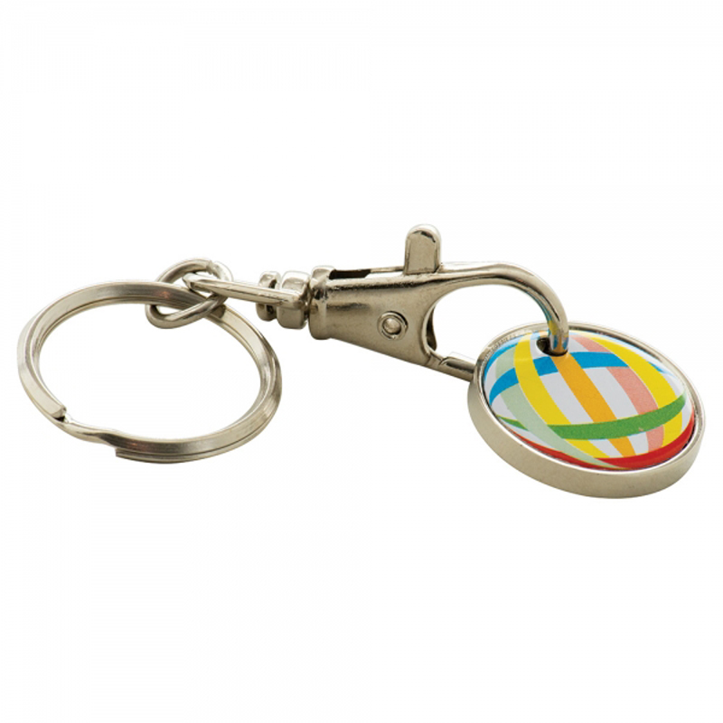 trolley coin keyring with full colour geometric deisgn