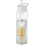 Drinks bottle in clear with white base and lid with built in straw and fruit infuser