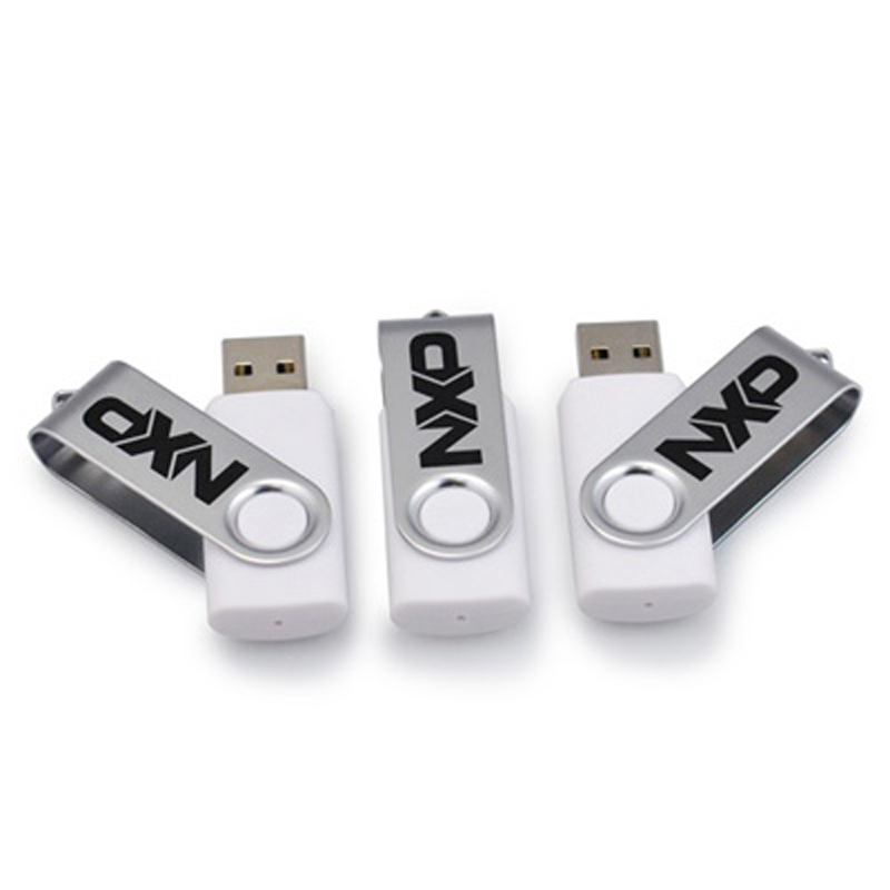 White and silver promotional twister USB memory sticks
