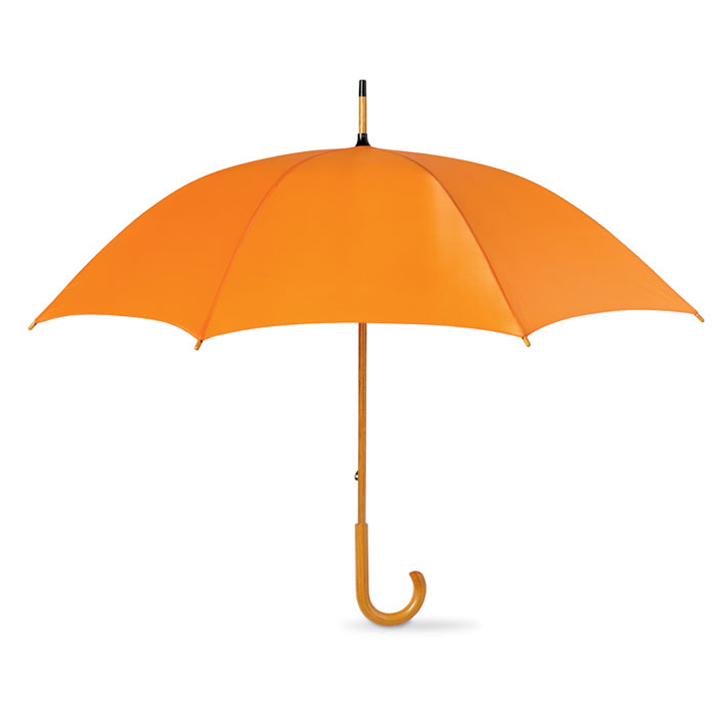 Umbrella with wooden handle in orange