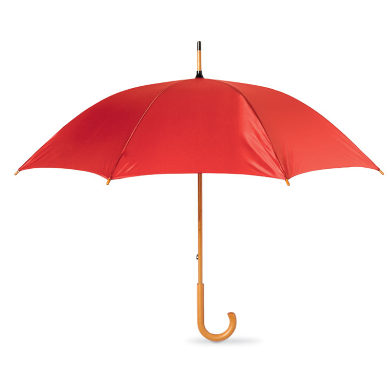 Umbrella with wooden handle in red