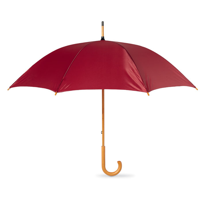 Umbrella with wooden handle in burgundy