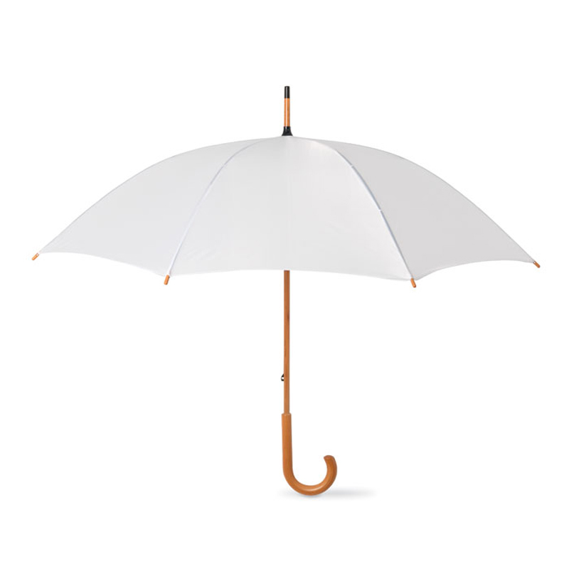 Umbrella with wooden handle in white