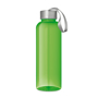 Transparent green drinks bottle with grey strap and lid