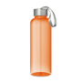 Transparent orange drinks bottle with grey strap and lid