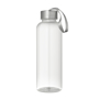 Transparent clear drinks bottle with grey strap and lid