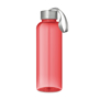 Transparent red drinks bottle with grey strap and lid