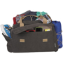 Venture Duffel Bag in charcoal with cream straps showing the storage