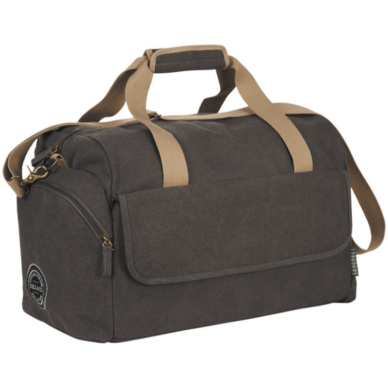 Venture Duffel Bag in charcoal with cream straps side view