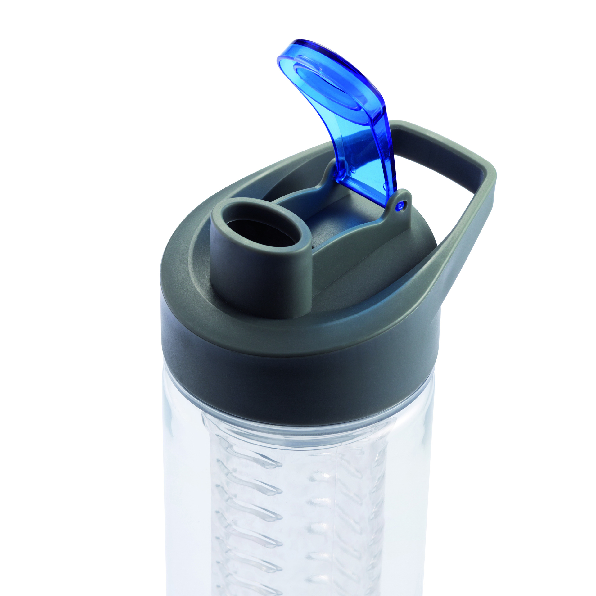 black lid with open blue sip