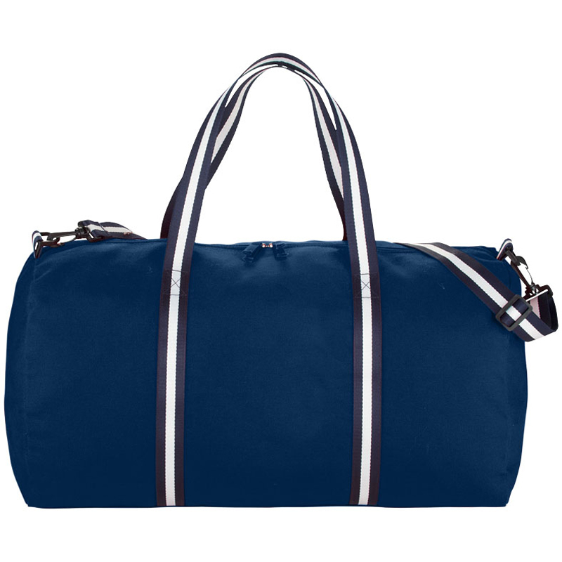 Weekender Duffel Bag in navy with navy and white straps
