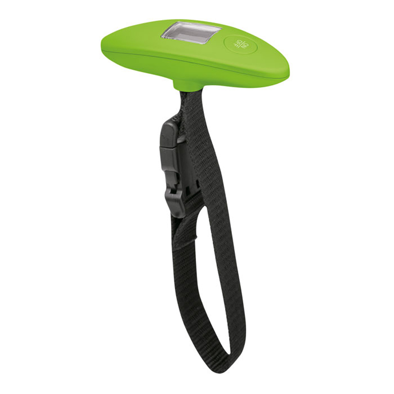 green weight scale with black strap