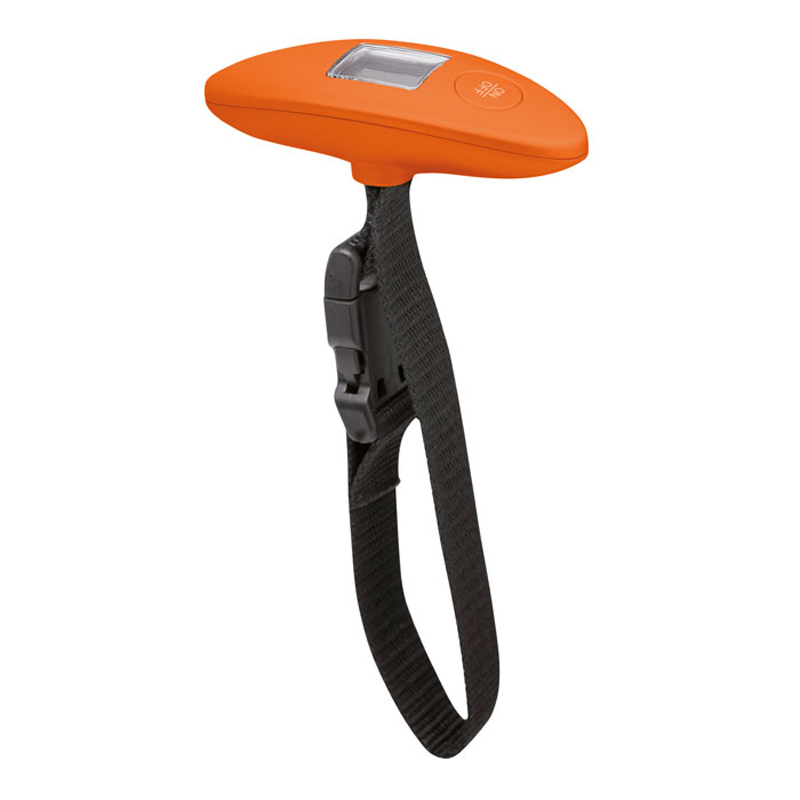 orange weight scale with black strap
