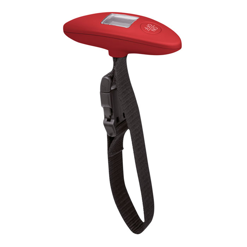 red weight scale with black strap