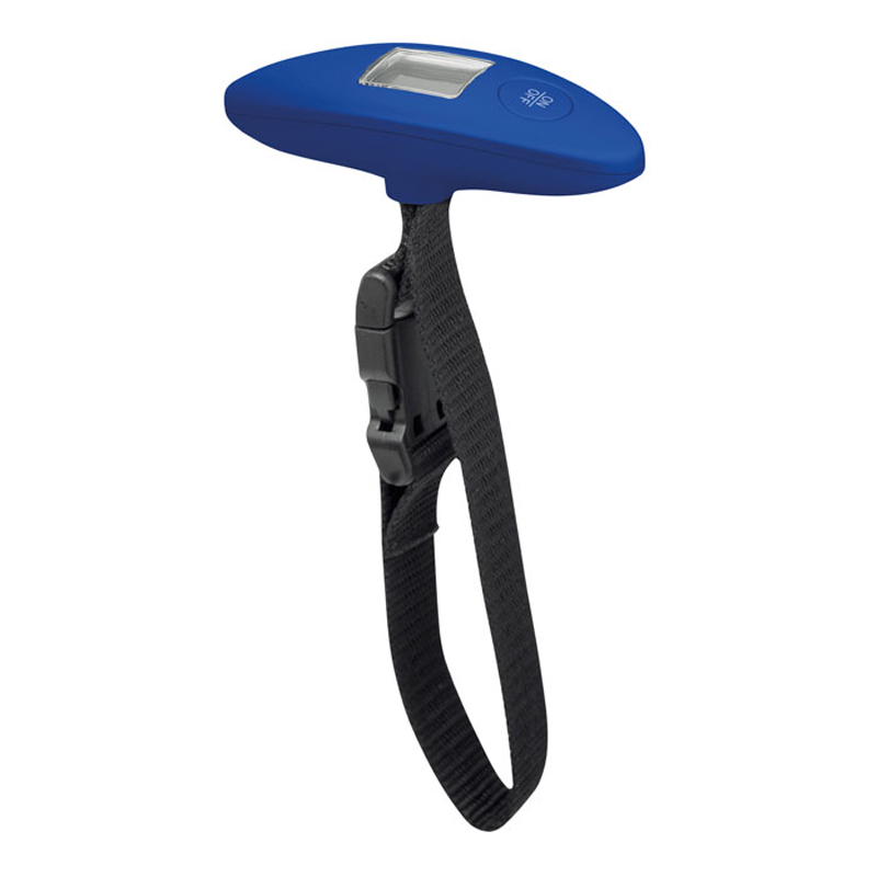 dark blue weight scale with black strap